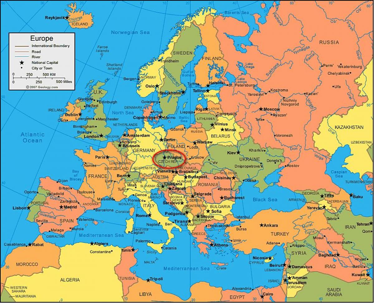 地图上的地图显示布拉格