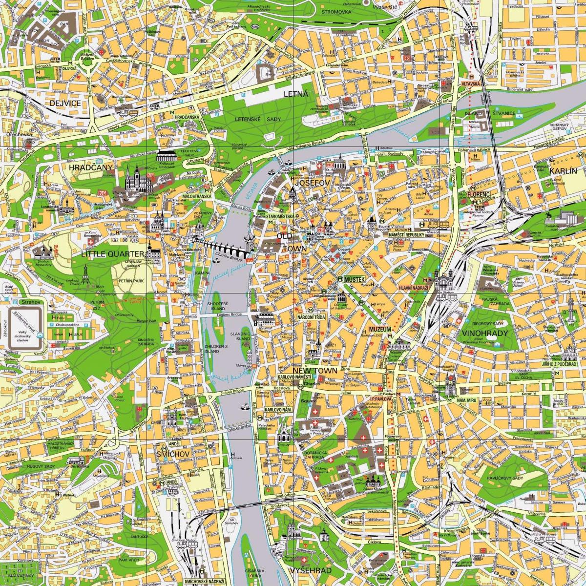 地图上的布拉格市中心